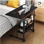 .Double Layer Adjustable Laptop Desk With Wheels (Black Color)